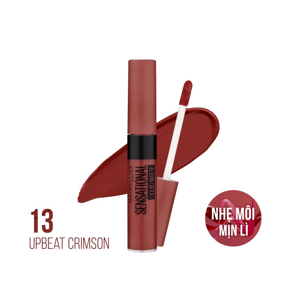 Son Kem Lì Maybelline Sensational Liquid Matte Lipstick 13 Upbeat Crimson Màu Đỏ Nâu 7ml