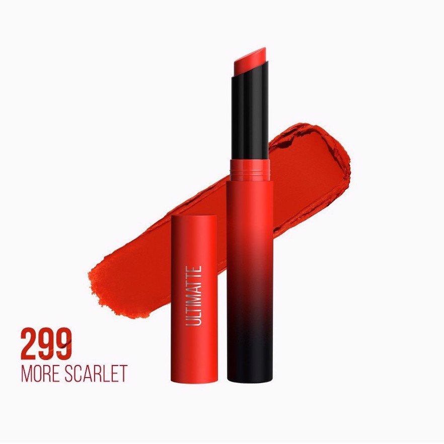 Son Lì Maybelline New York Color Sensational Ultimatte 299 More Scarlet Màu Đỏ Thuần Mịn Môi, Siêu Nhẹ 1.7g