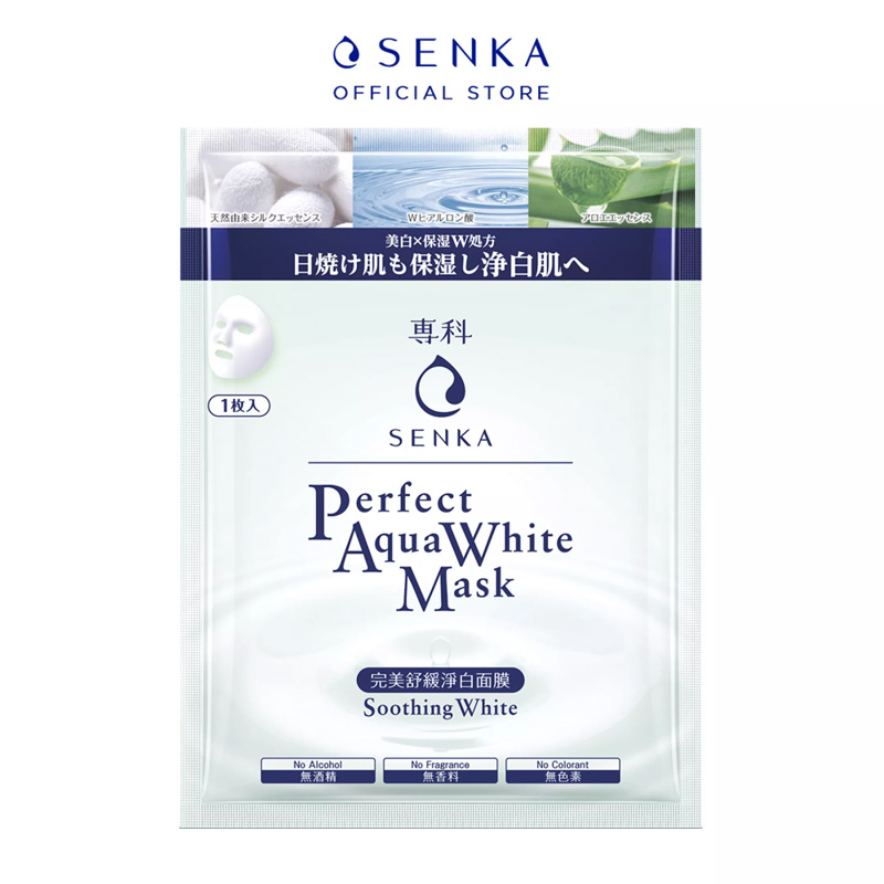 Mặt Nạ Senka Không Cồn Perfect Aqua White Mask Soothing White Dưỡng Sáng, Làm Dịu Da 23g