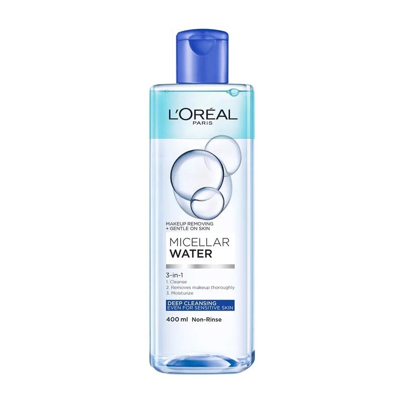 Nước Tẩy Trang L'Oreal Xanh Cho Da Dầu Mụn Làm Sạch Sâu Da Mặt, Mắt, Môi Micellar Water 3-in-1 Deep Cleansing Even For Sensitive Skin 400ml