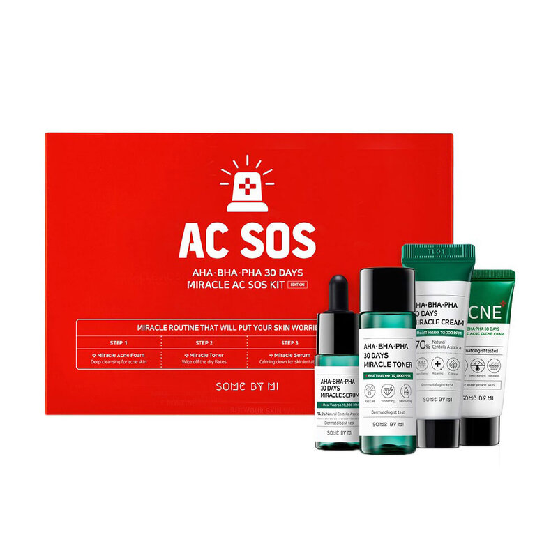 Bộ Sản Phẩm Some By Mi AHA-BHA-PHA 30 Days Miracle AC SOS Kit Cho Da Mụn 4 Món