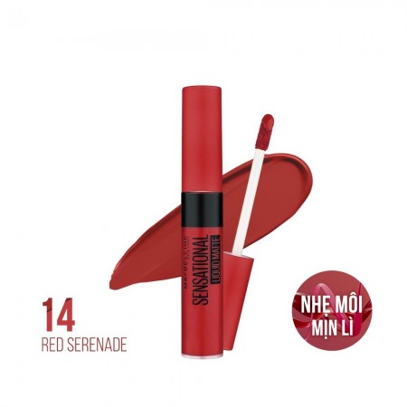 Son Kem Lì Maybelline Sensational Liquid Matte Lipstick 14 Red Serenade Màu Hồng Cherry 7ml