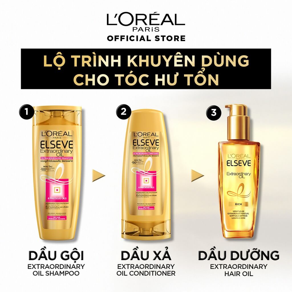 Cách dùng dầu dưỡng tóc L'Oreal Elseve Extraordinary nuôi dưỡng tóc khô xơ