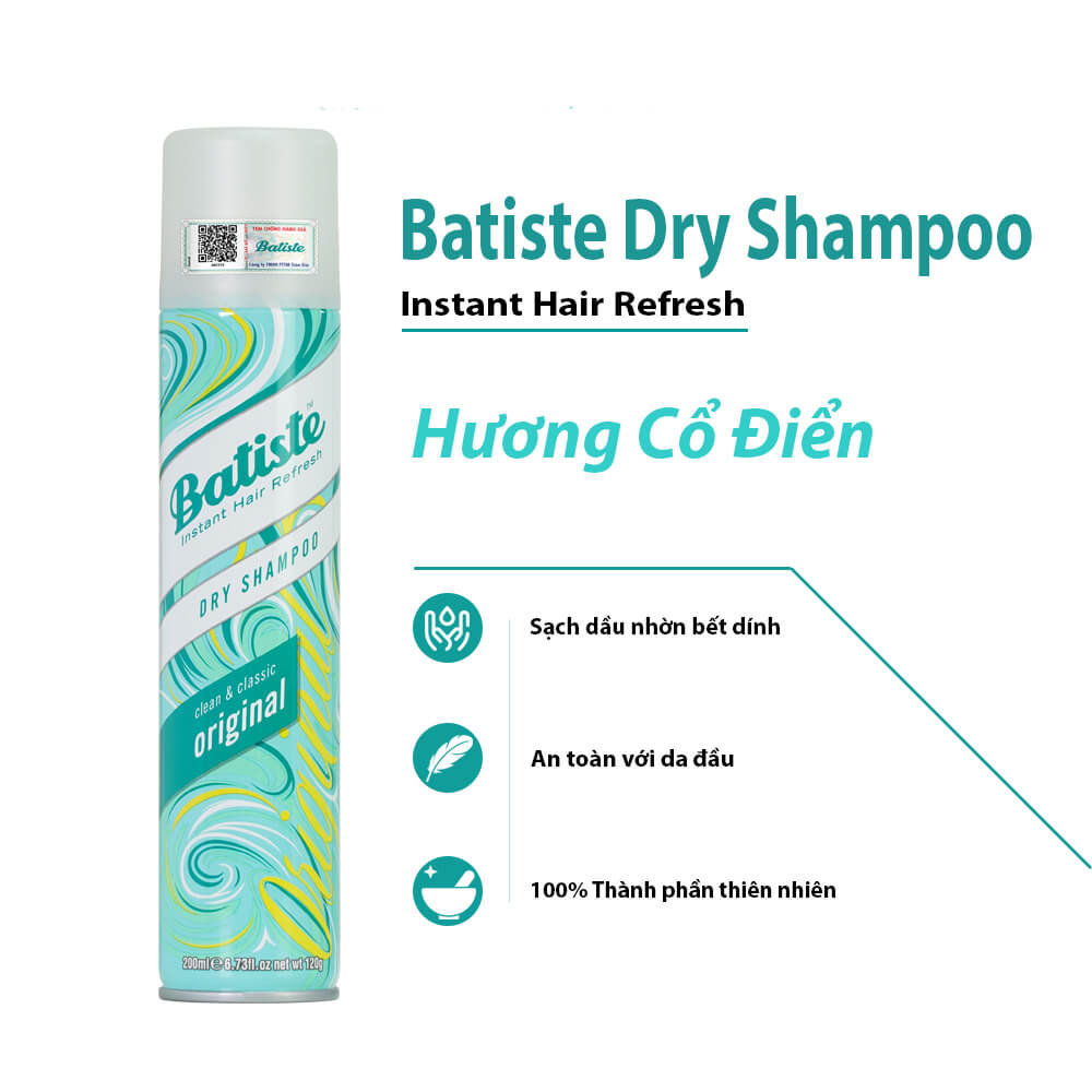 Dầu gội khô Batiste Dry Shampoo hương cổ điển dễ chịu