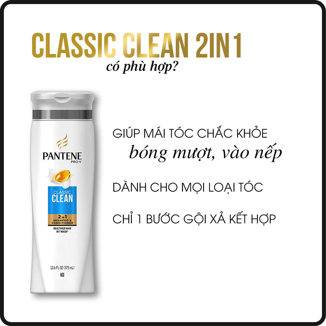 Dầu gội xả Pantene 2 In 1 Shampoo & Conditioner Classic Clean xanh