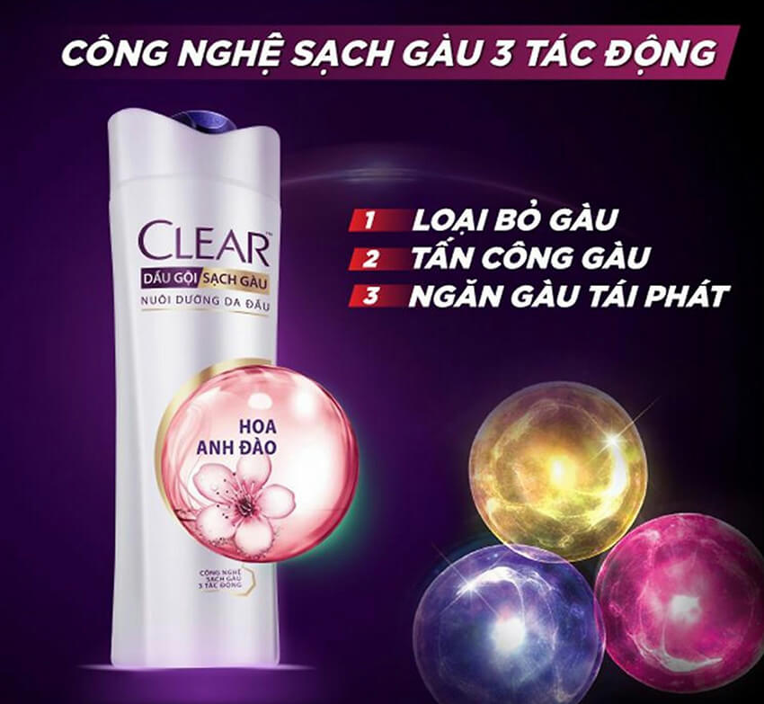 Dầu gội Clear sạch gàu nuôi dưỡng da đầu hoa anh đào tinh tế