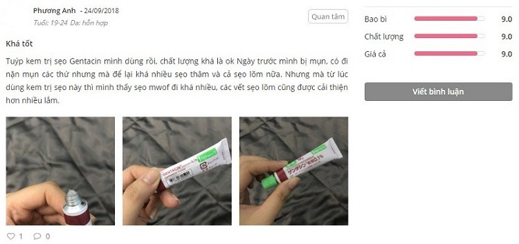 Review kem trị sẹo Gentacin của Nhật từ khách hàng