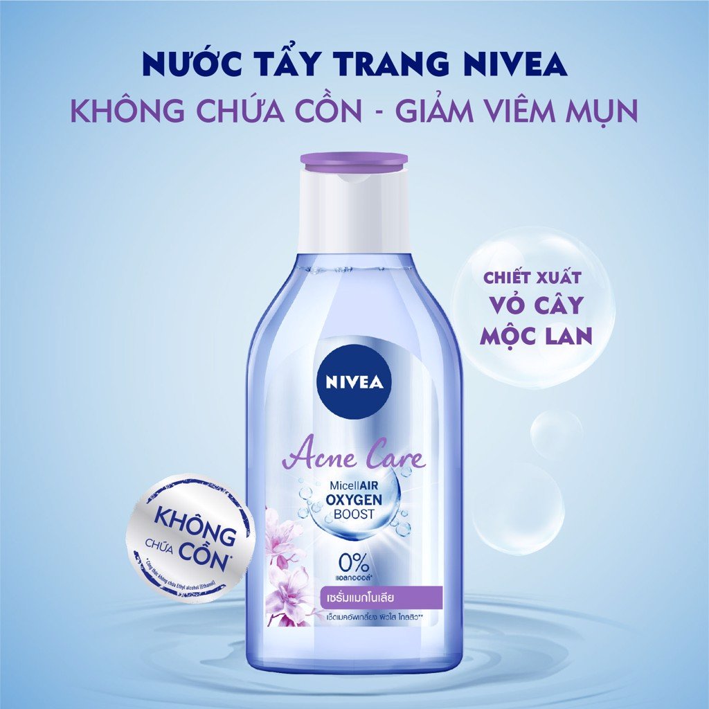 Công dụng nước tẩy trang Nivea tím cho da mụn
