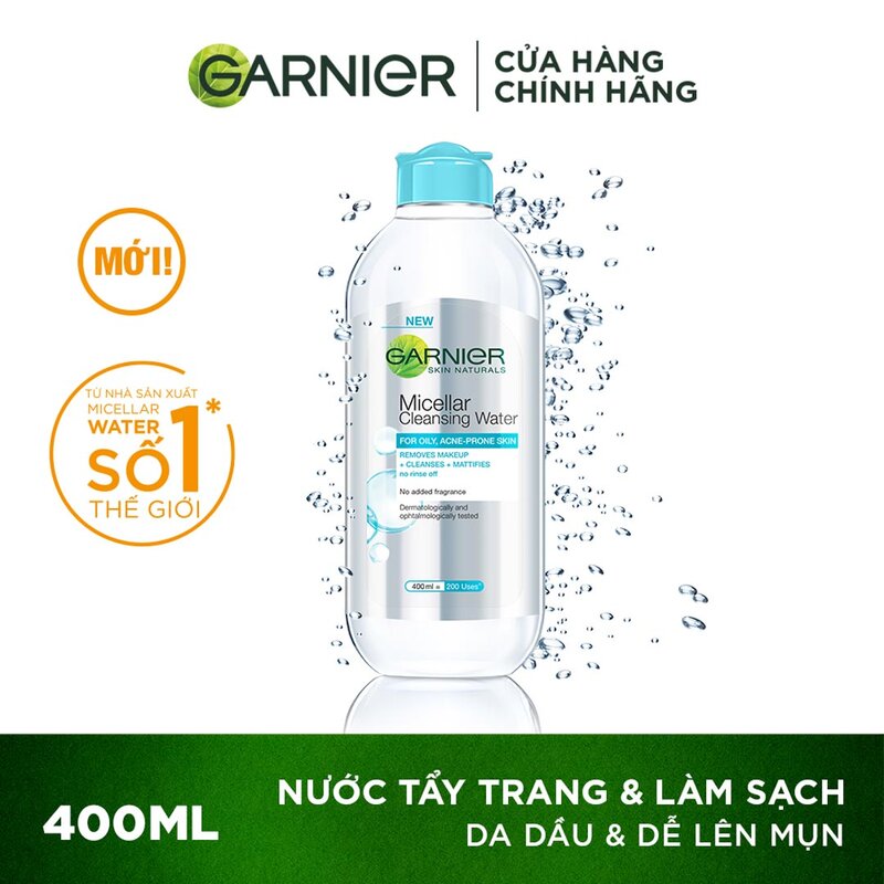 Review nước tẩy trang Garnier cho da dầu mụn Micellar Cleansing Water For Oily & Acne-Prone Skin 400ml (nắp xanh dương)