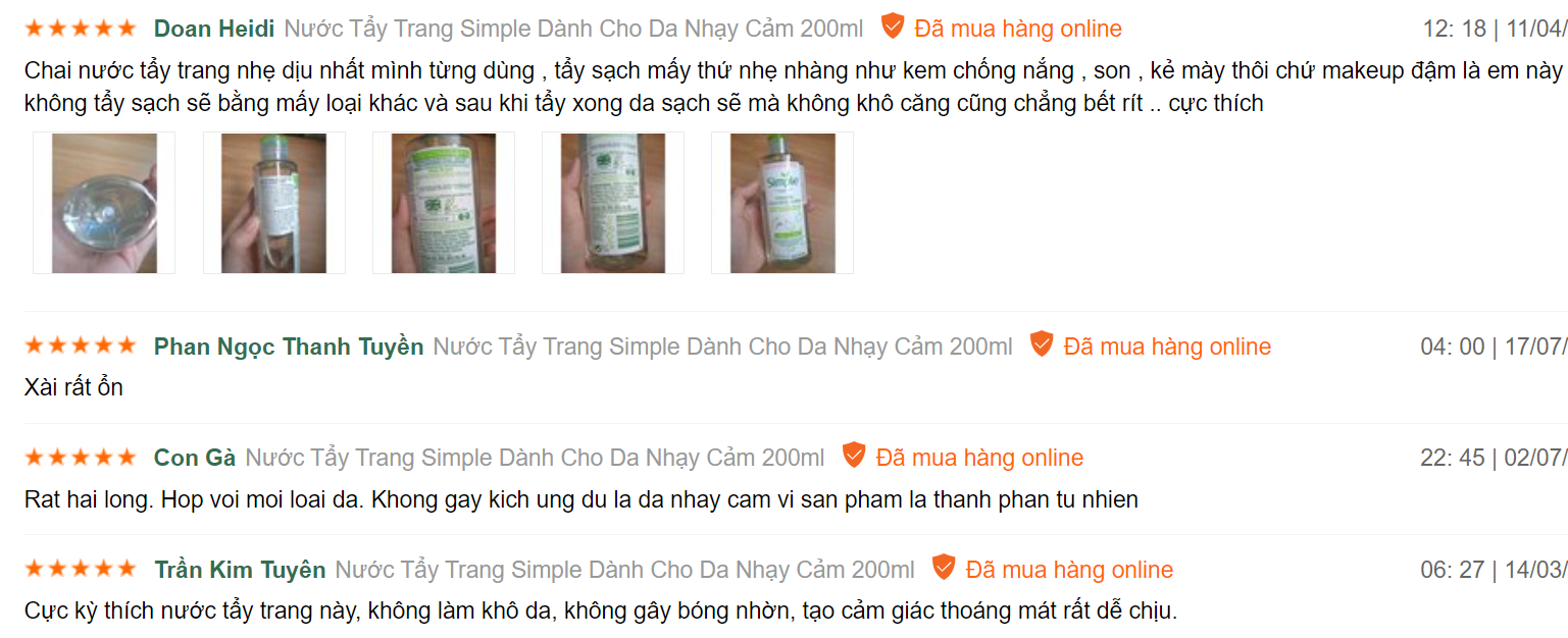 review Tẩy Trang Simple Dành Cho Da Nhạy Cảm 200ml Kind To Skin Micellar Cleansing Water