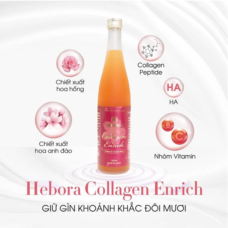 Nước uống Hebora Collagen Enrich chứa hàm lượng collagen cao nhất trên thị trường