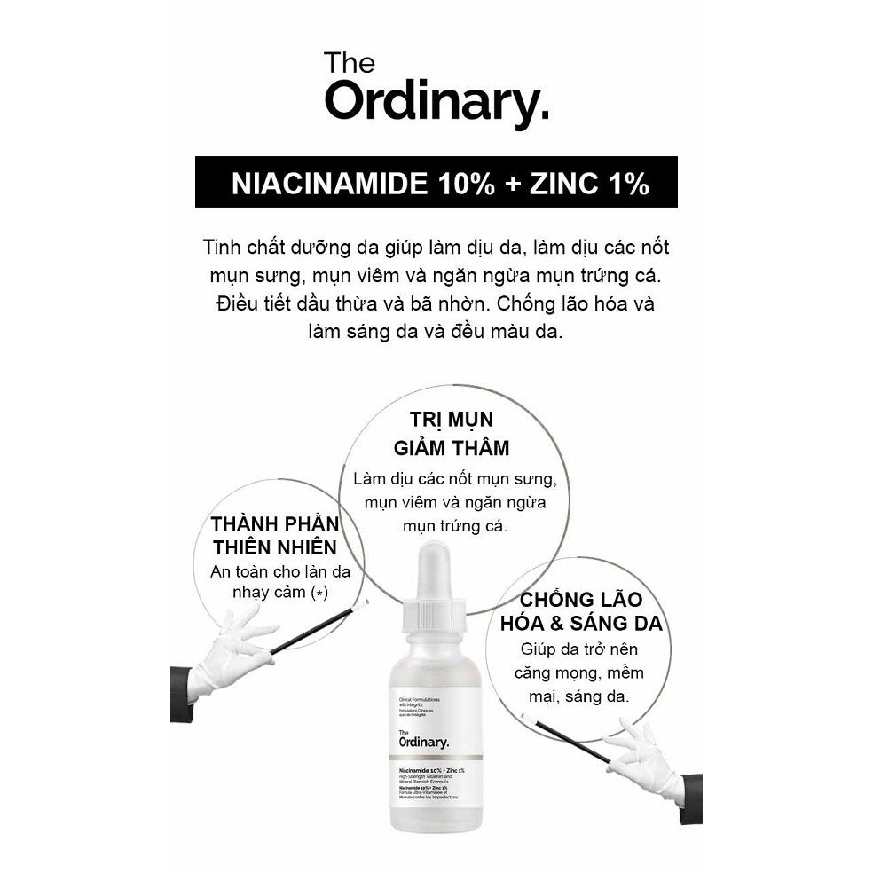 Serum The Ordinary Niacinamide 10% + ZinC 1% trị mụn dưỡng sáng da hiệu quả