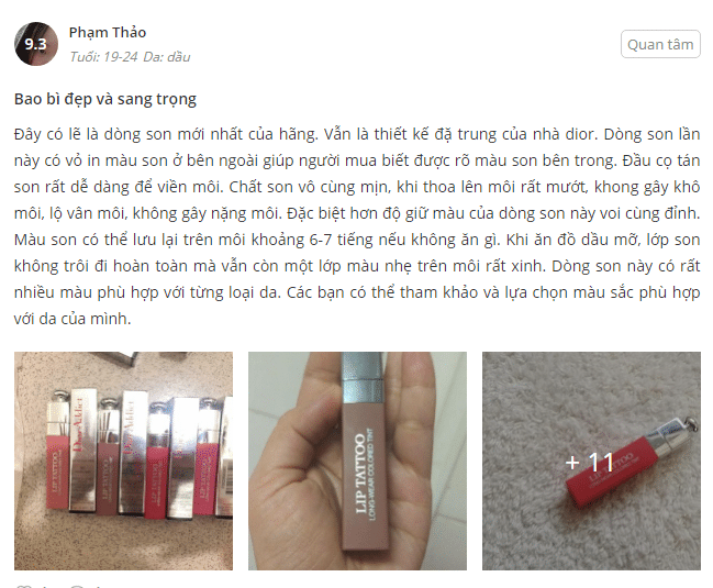 Son tint Dior Lip Tatoo review từ khách hàng