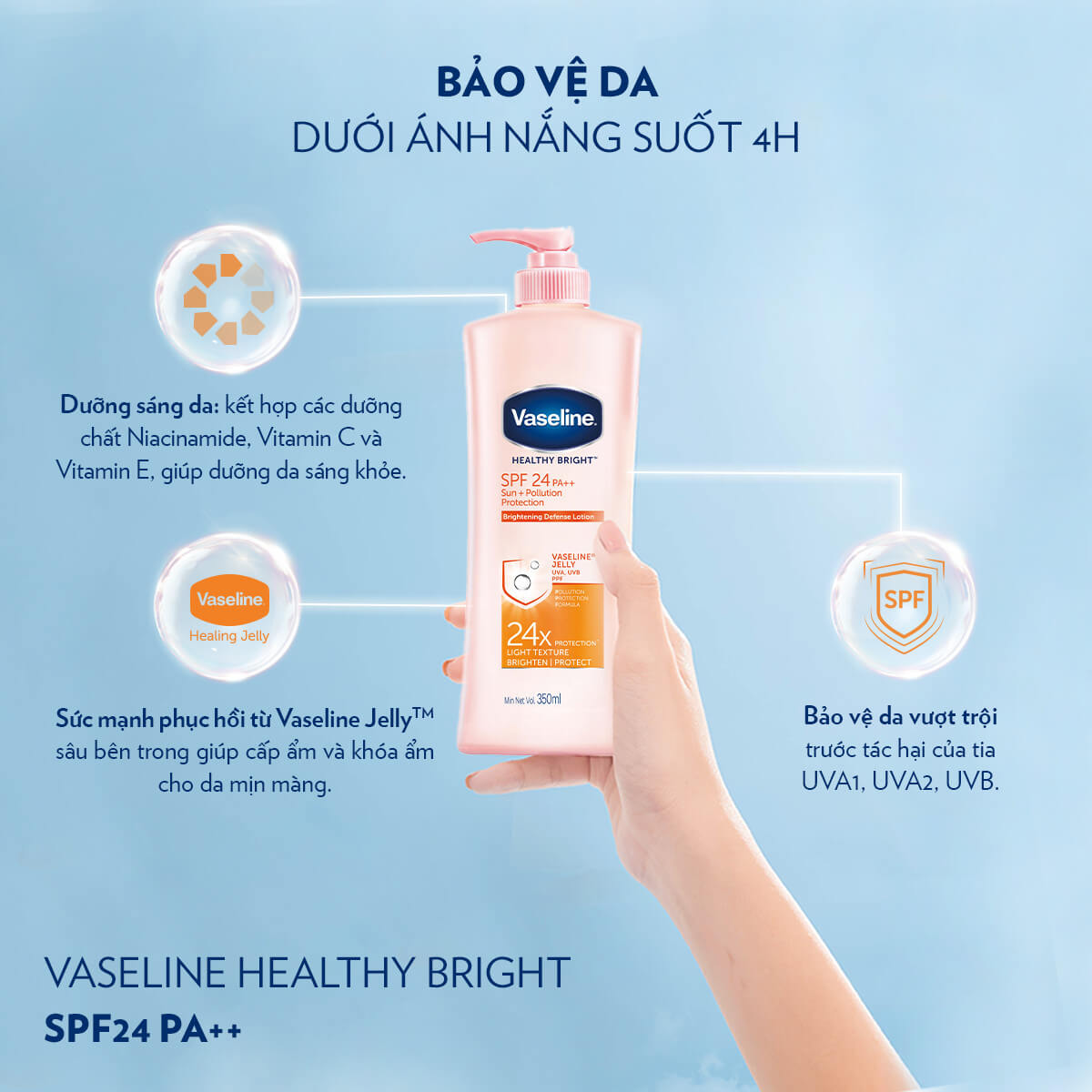 Sữa dưỡng thể Vaseline trắng da chống nắng suốt 4 giờ