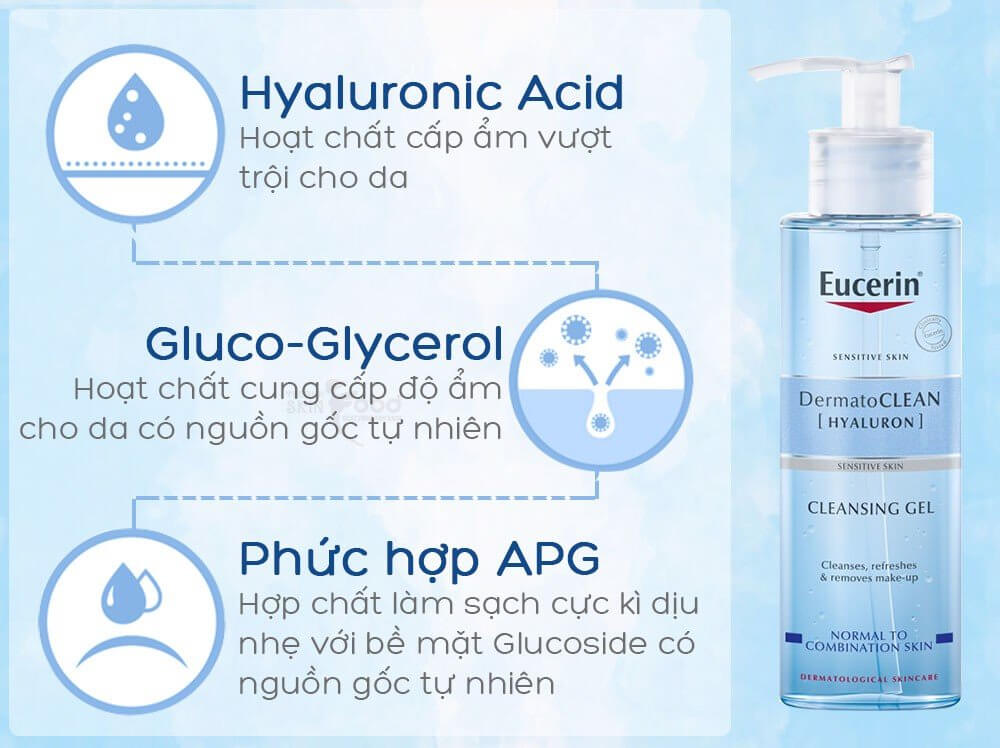 Srm Eucerin DermatoCLEAN Hyaluron Cleansing Gel cho da nhạy cảm