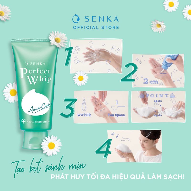 Cách sử dụng Senka Perfect Whip Acne Care sữa rửa mặt