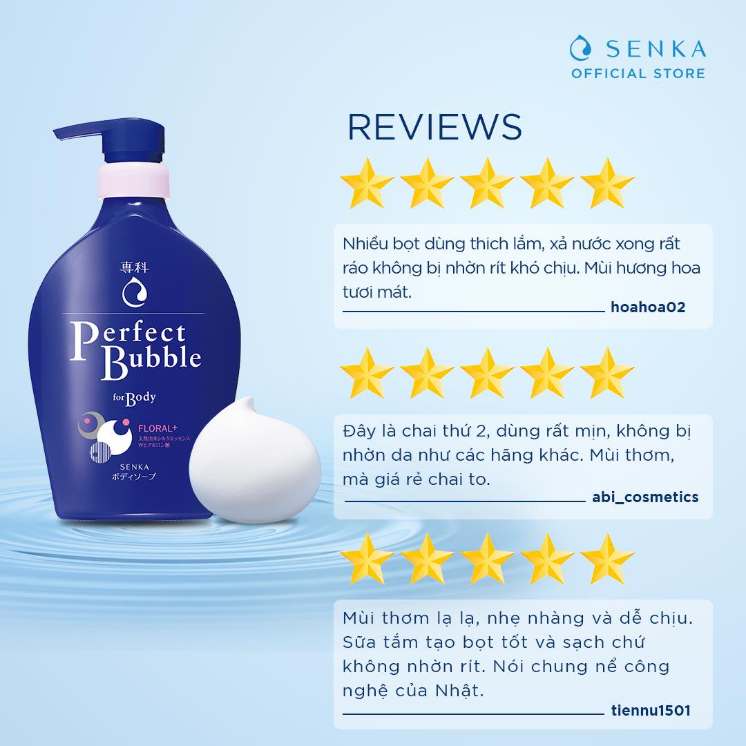 Sữa tắm Senka xanh đậm Perfect Bubble For Body review