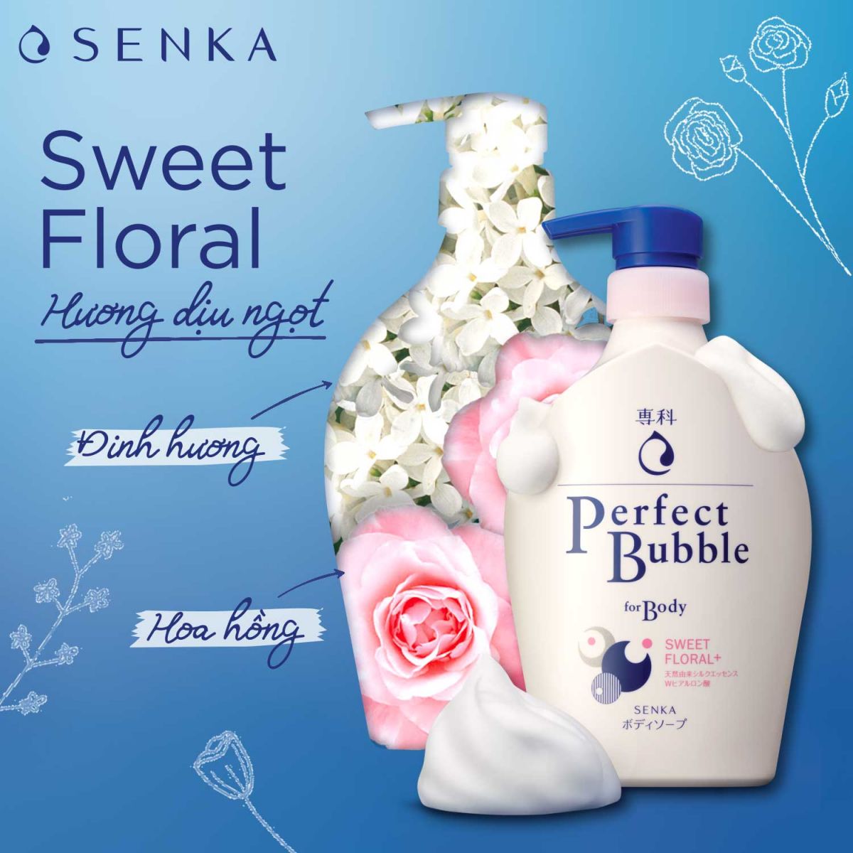 Sữa tắm Senka trắng Perfect Bubble For Body Sweet Floral+