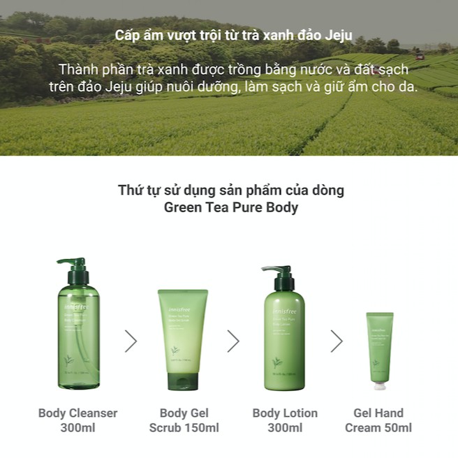 Tẩy tế bào chết body Innisfree Green Tea Pure Body Gel Scrub cách dùng