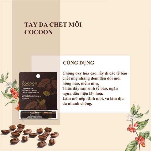 Tác dụng của tẩy da chết môi cà phê Cocoon