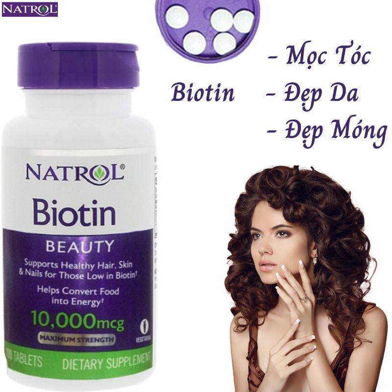 Thực Phẩm Chức Năng Natrol - Viên Uống Mọc Tóc Biotin Beauty 10000 mcg